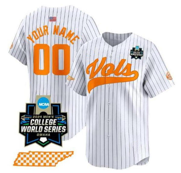 Mens Youth Tennessee Volunteers Custom Nike 2024 College Baseball World Series White Pinstripe Limited Jersey