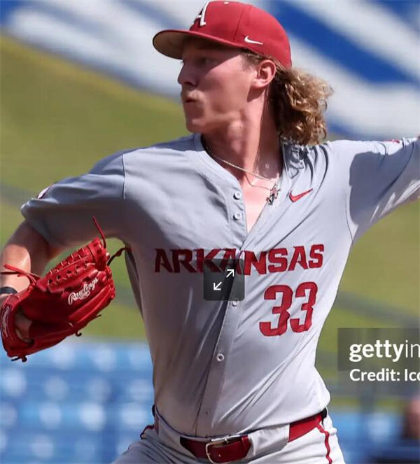 Mens Youth Arkansas Razorbacks #33 Hagen Smith 2024 Gray Baseball Game Jersey