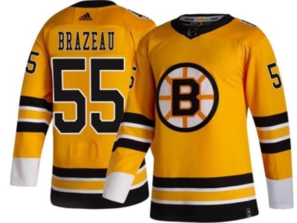 Mens Boston Bruins #55 Justin Brazeau Yellow 2021 REVERSE RETRO Jersey