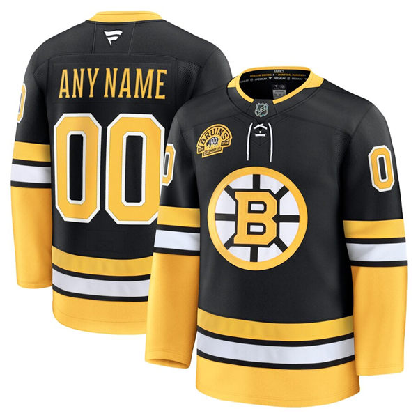 Men's Youth Boston Bruins Custom Fanatics Black Alternate 100th Anniversary Premium Jersey