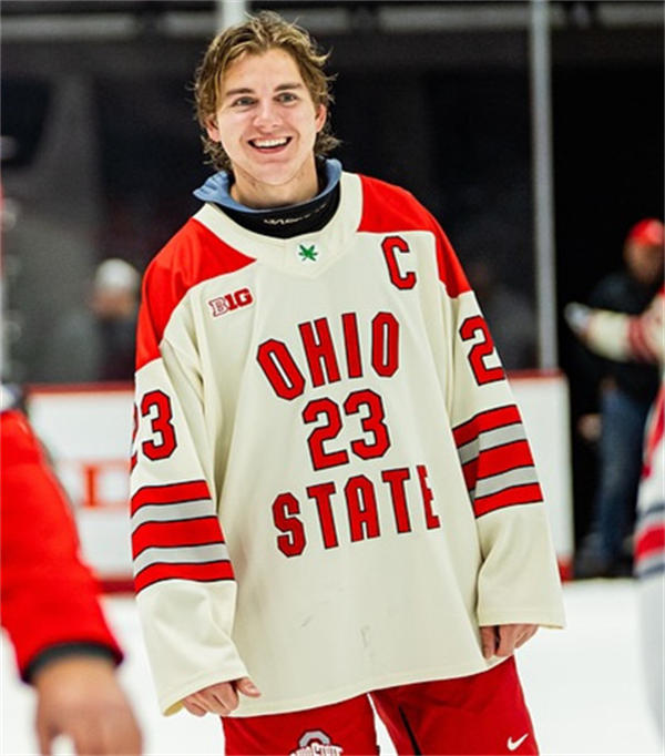 Mens Youth Ohio State Buckeyes #23 Davis Burnside 2025 Cream Alternate Exclusive Pro Sports  Hockey Jersey