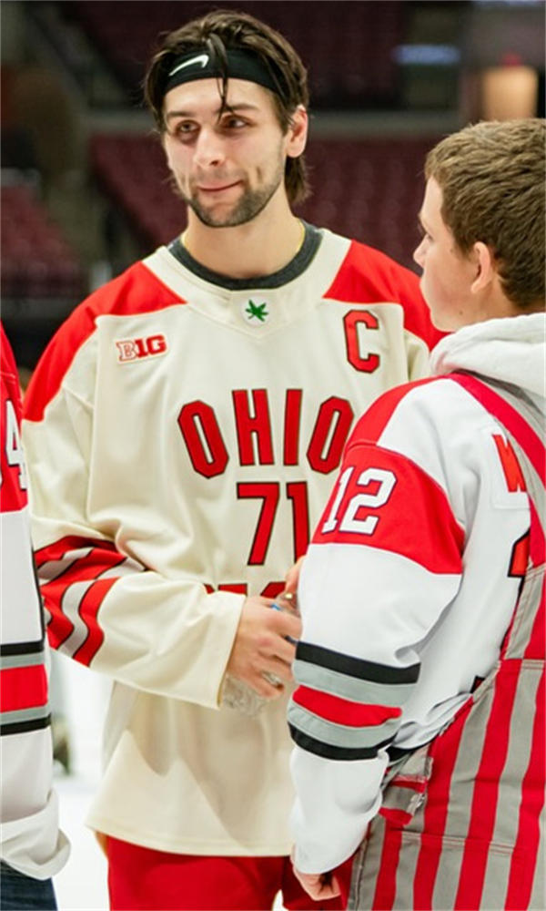 Mens Youth Ohio State Buckeyes #71 Patrick Guzzo  Custom 2025 Cream Alternate Exclusive Pro Sports  Hockey Jersey
