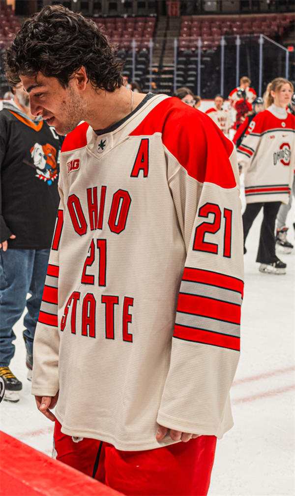 Mens Youth Ohio State Buckeyes #21 Joe Dunlap 2025 Cream Alternate Exclusive Pro Sports  Hockey Jersey