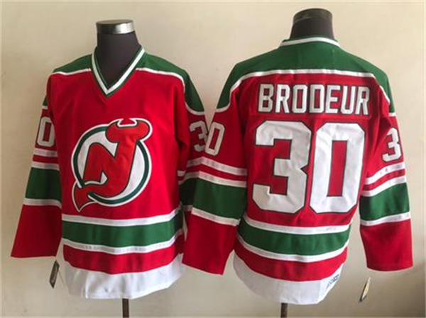 Mens New Jersey Devils #30 Martin Brodeur Red Green CCM Vintage Throwback Jersey