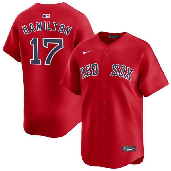 Mens Boston Red Sox #17 David Hamilton Nike Red Alternate with Name Limted Jersey