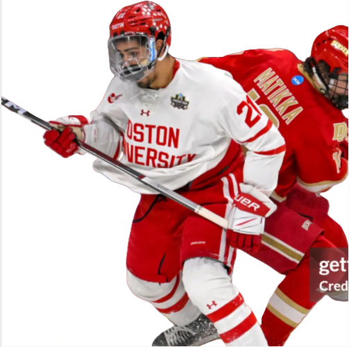 Mens Youth Boston University Terriers 21 Devin Kaplan (A) 2024 White Hockey Jersey (1)