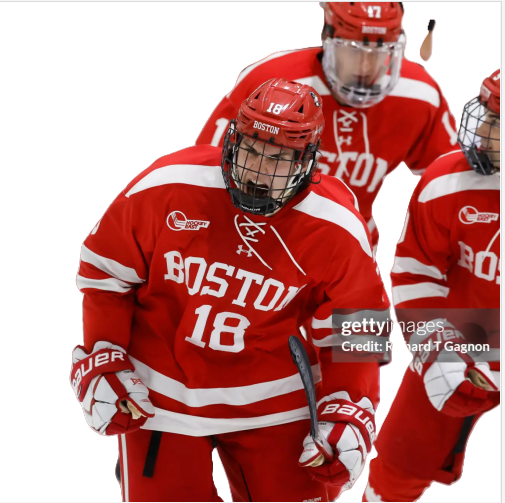 Mens Youth Boston University Terriers 18 Shane Lachance (C) 2024 Scarlet Hockey Jersey