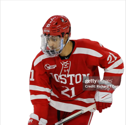Mens Youth Boston University Terriers 21 Devin Kaplan (A) 2024 White Hockey Jersey (2)