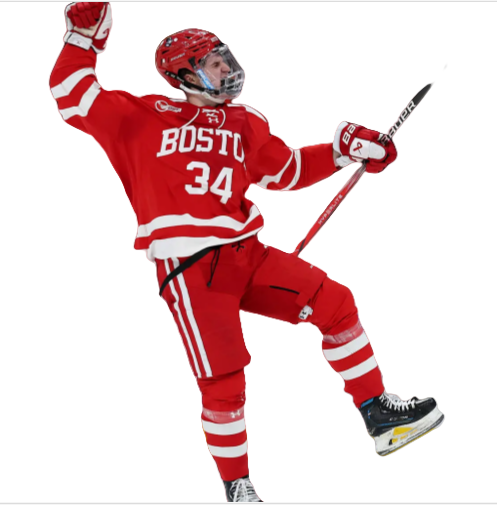 Mens Youth Boston University Terriers #34 Cole Eiserman 2024 Scarlet Hockey Jersey