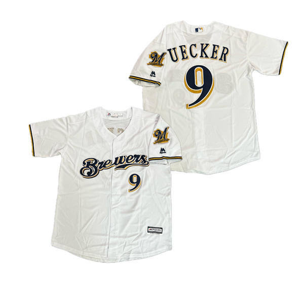 Men's Milwaukee Brewers Retired Player #9 Bob Uecker Cream Home Throwback Jersey