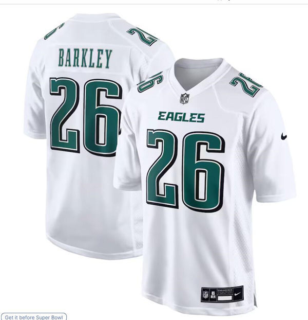 Mens Philadelphia Eagles #26 Saquon Barkley Nike Tundra White Fashion Game Jersey