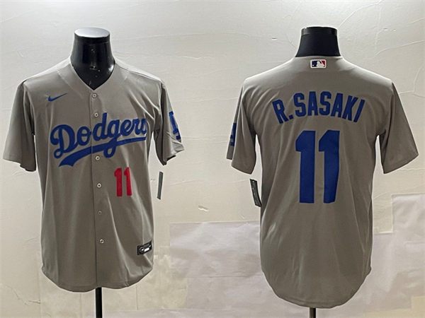 Mens Los Angeles Dodgers #11 Roki Sasaki Nike Grey Road Limited Player Jersey