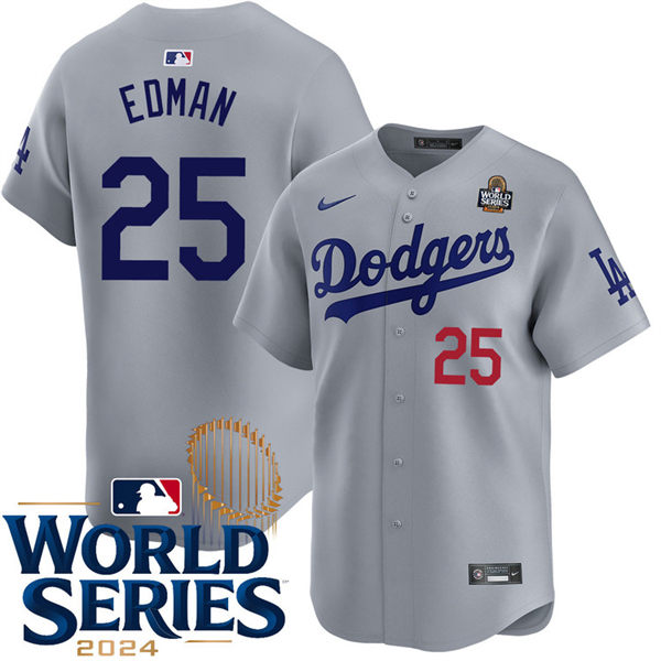 Mens Los Angeles Dodgers #25 Tommy Edman Nike Grey Road Limited Player Jersey(3)