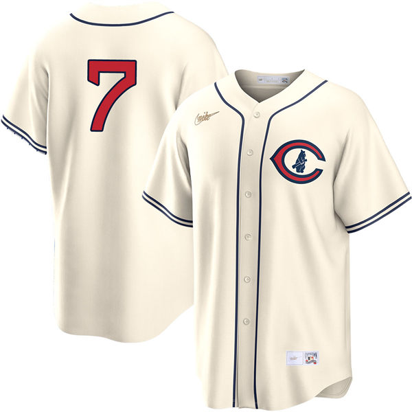 Mens Chicago Cubs #7 Dansby Swanson Cream Field of Dreams Limited Player Jersey