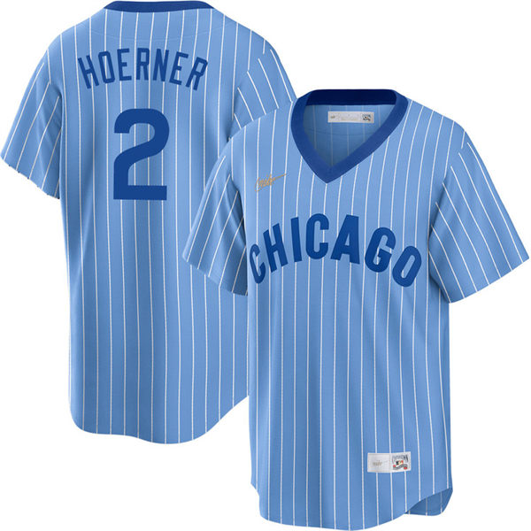 Mens Chicago Cubs #2 Nico Hoerner Blue Pinstripe Pullover 1978 Cooperstown Jersey