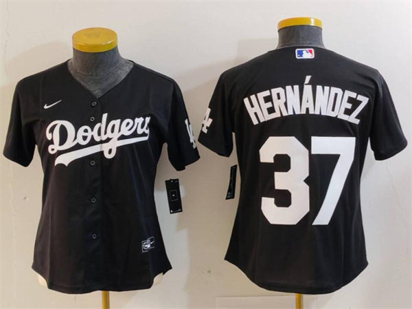 Women's Los Angeles Dodgers #37 Teoscar Hernandez  Nike Black Fashion Jersey