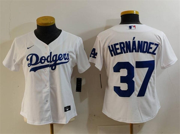 Women's Los Angeles Dodgers #37 Teoscar Hernandez White Replica Player Jersey