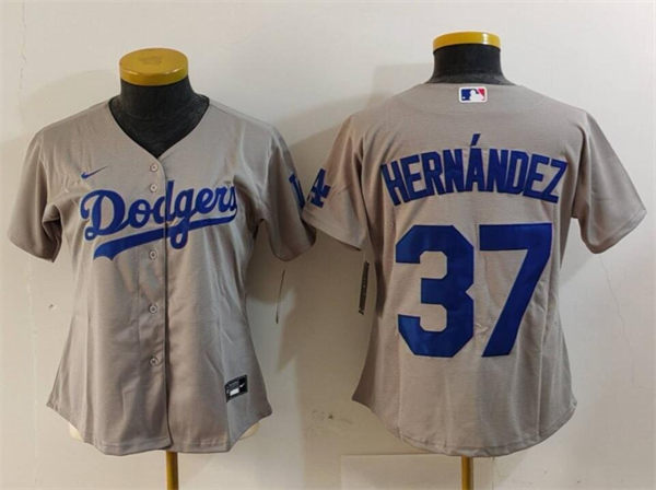 Women's Los Angeles Dodgers #37 Teoscar Hernandez  Gray Replica Player Jersey