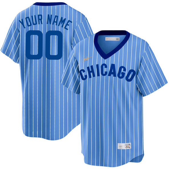 Mens Youth Chicago Cubs Custom Nike Blue Pinstripe Pullover 1978 Cooperstown Jersey