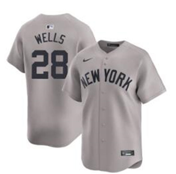 Mens New York Yankees #28 Austin Wells Nike Away Limited Jersey Gray With Name