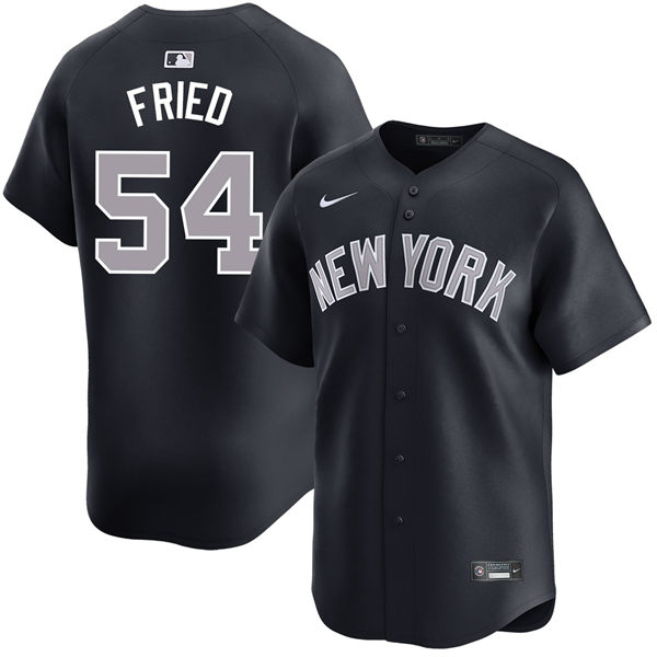 Mens New York Yankees #54 Max Fried Nike Navy Grey Alternate 2nd New York Jersey With Name