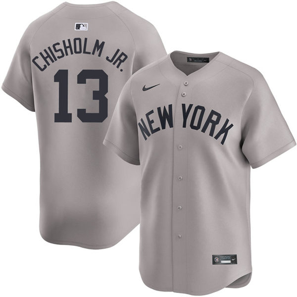 Mens New York Yankees #13 Jazz Chisholm Jr. Nike Away Limited Jersey Gray With Name