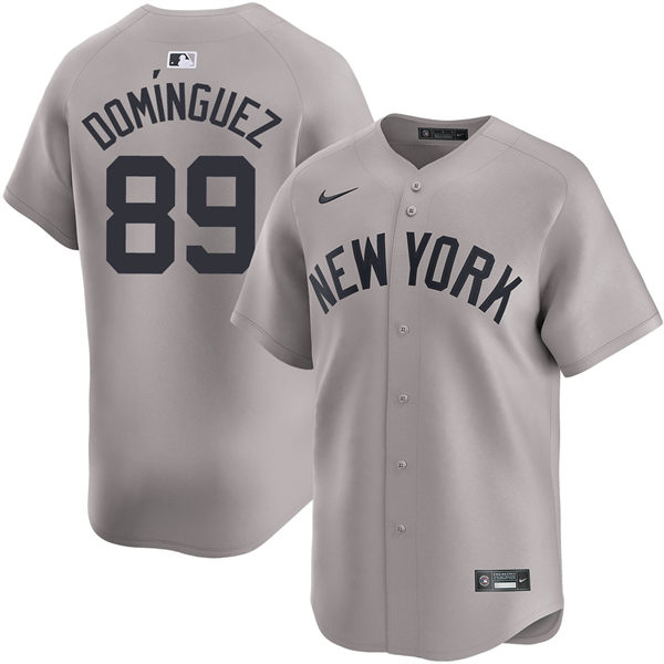 Mens New York Yankees #89 Jasson Dominguez Nike Away Limited Jersey Gray With Name