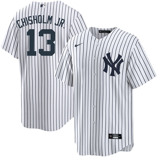 Mens New York Yankees #13 Jazz Chisholm Jr. Nike White Home with Name Limited Jersey