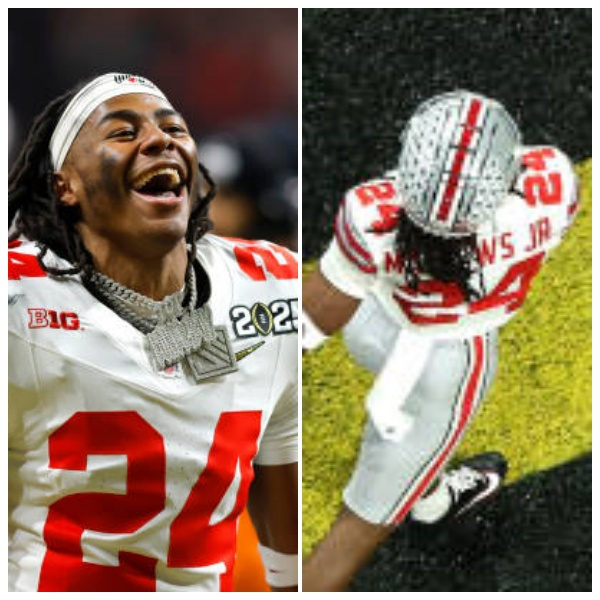 Mens Ohio State Buckeyes #24 Jermaine Mathews Jr. White Diamonds HERITAGE STRIPES Football Game Jersey