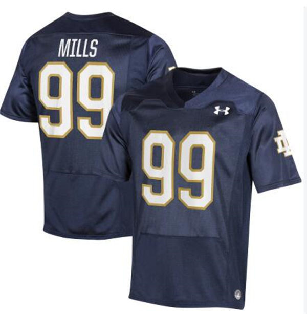 Mens Notre Dame Fighting Irish #99 Rylie Mills 2025 Navy With Name Player Football Jersey
