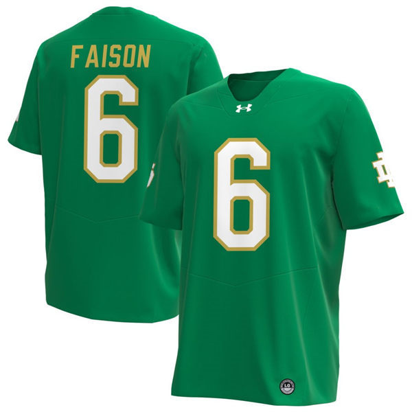 Mens Notre Dame Fighting Irish #6 Jordan Faison 2024 Green Alternate With Name Player Football Jersey