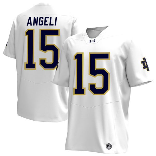 Mens Notre Dame Fighting Irish #15 Steve Angeli 2025 White With Name Player Football Jersey