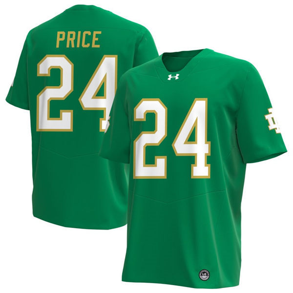 Mens Notre Dame Fighting Irish #24 Jadarian Price 2024 Green Alternate With Name Player Football Jersey