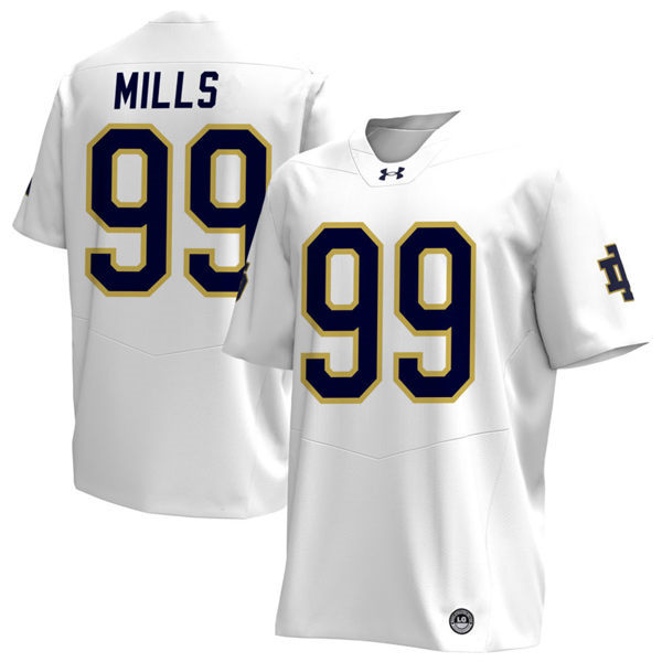 Mens Notre Dame Fighting Irish #99 Rylie Mills 2024 White With Name Player Football Jersey