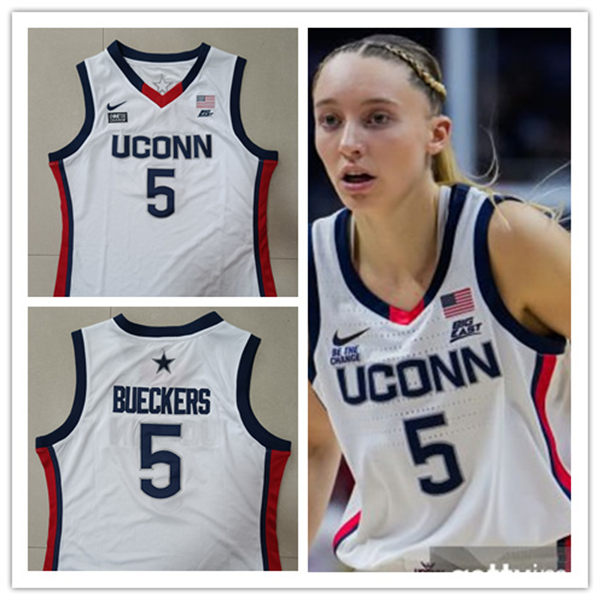 Unisex UConn Huskies #5 Paige Bueckers 2025 White Basketball Game Jersey