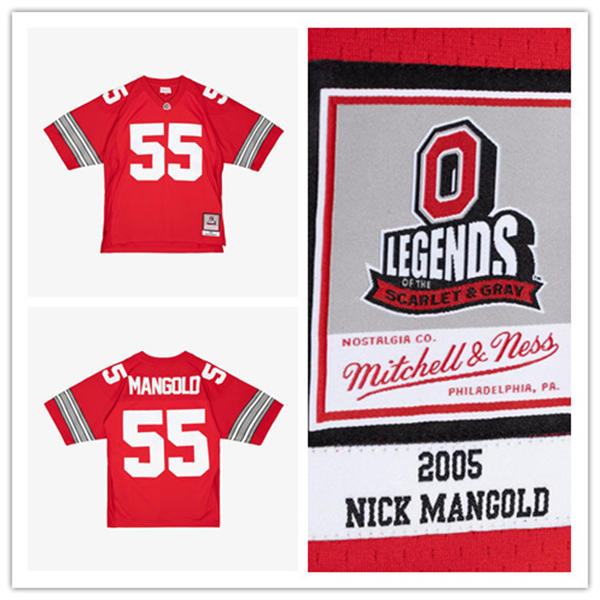 Men's  Ohio State Buckeyes #55 Nick Mangold Scarlet Throwback Football Jersey