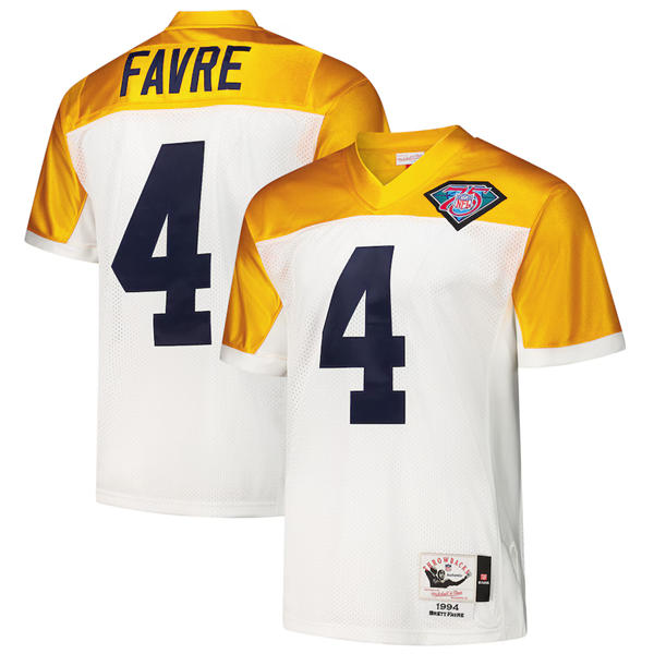 Mens Green Bay Packers #4 Brett Favre White 1994 Mitchell & Ness Authentic Throwback Retired Player Jersey 