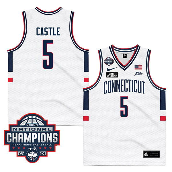 Mens Youth UConn Huskies #5 Stephon Castle Nike White Connecticut 2024 College Basketball Champion Jersey