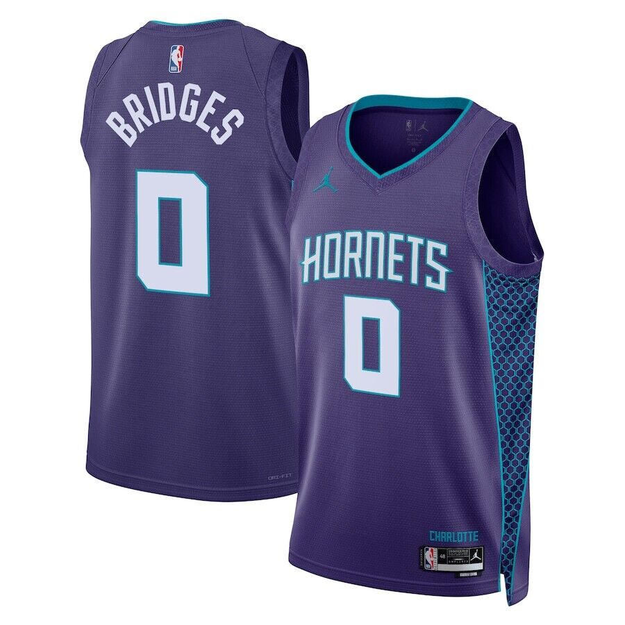 Men's Charlotte Hornets #0 Miles Bridges 2023-24 Purple Statement Edition Swingman Jersey