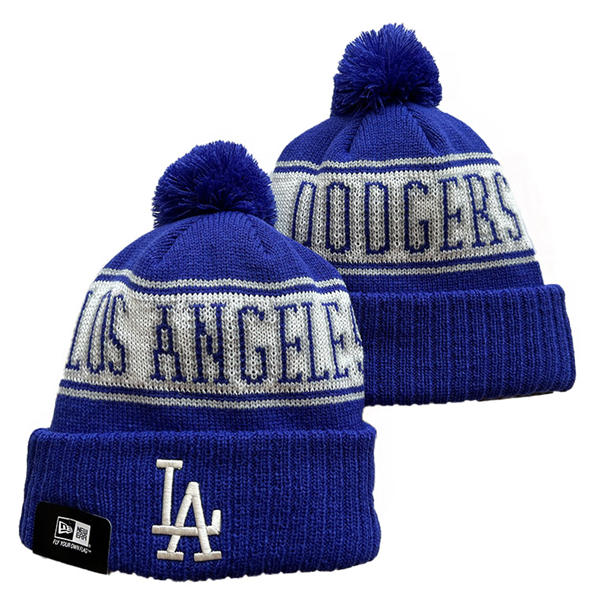 MLB Los Angeles Dodgers Royal Gray Cuffed Pom Knit Hat YD2503112