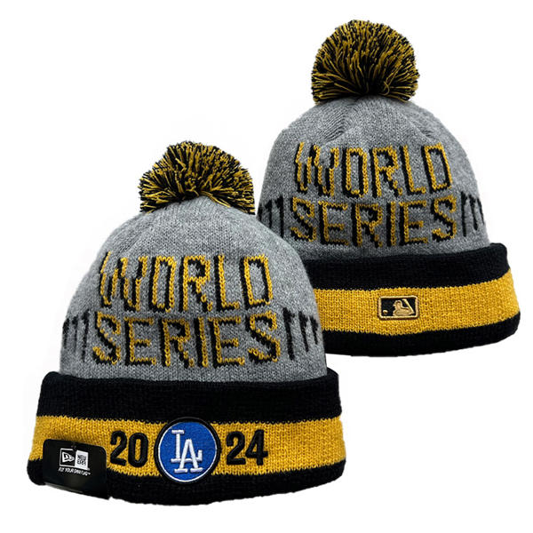 MLB Los Angeles Dodgers Gray Gold 2024 World Series Cuffed Pom Knit Hat 