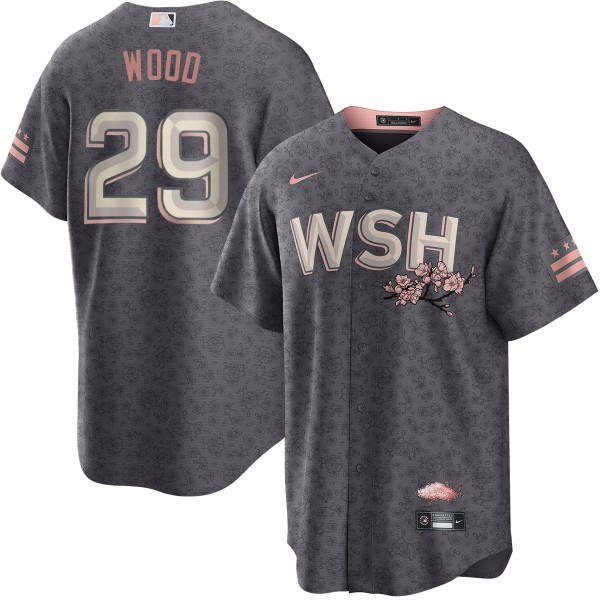 Men's Washington Nationals #29 James Wood Nike Charcoal City Connect Limited Player Jersey