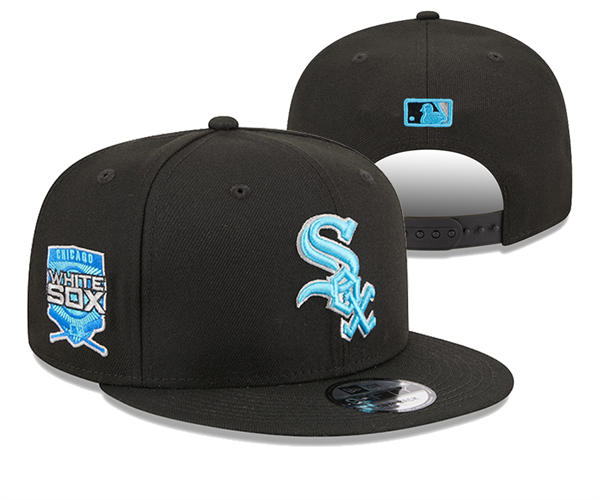 Embroidered MLB Chicago White Sox Black Blue Snapback Hat  (3)