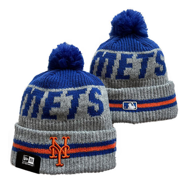 MLB New York Mets Gray Royal Cuffed Pom Knit Hat YD221410