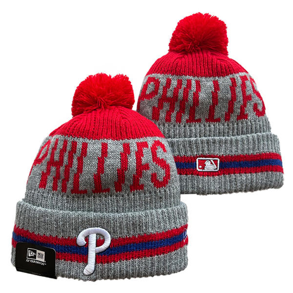 MLB Philadelphia Phillies Cuffed Pom Gray Knit Hat YD221708