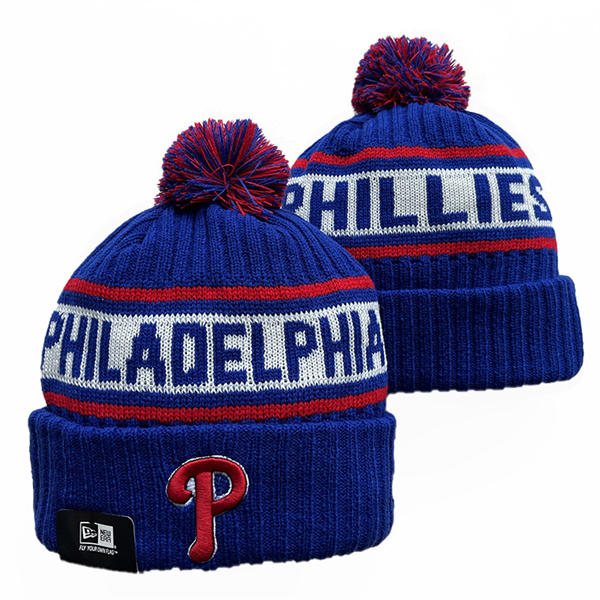MLB Philadelphia Phillies Blue Cuffed Pom Knit Hat YD221707