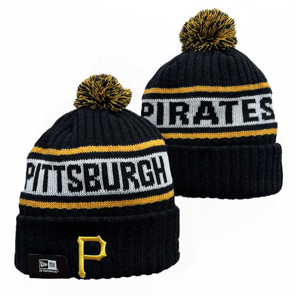MLB Pittsburgh Pirates Cuffed Pom Black White Knit Hat YD221810