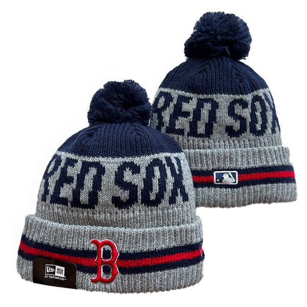 MLB Boston Red Sox Gray Navy Cuffed Pom Knit Hat YD220328