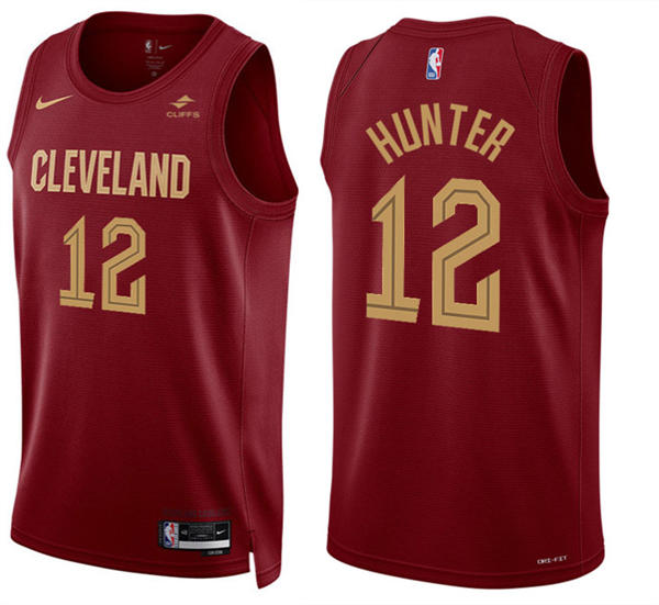 Mens Cleveland Cavaliers #12 De'Andre Hunter Burgundy 2024-25 Icon Edition Swingman Jersey
