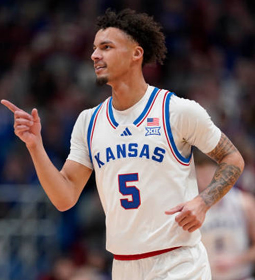 Kansas Jayhawks #5 Zeke Mayo 2025 White College Basketball Game Jersey